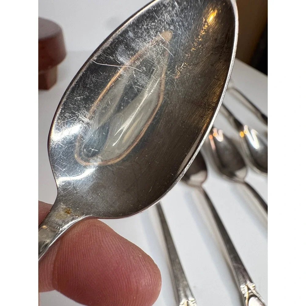 Vintage Rogers Bros IS Silverplate Teaspoons‎ Set 11 Art Deco Style Flatware